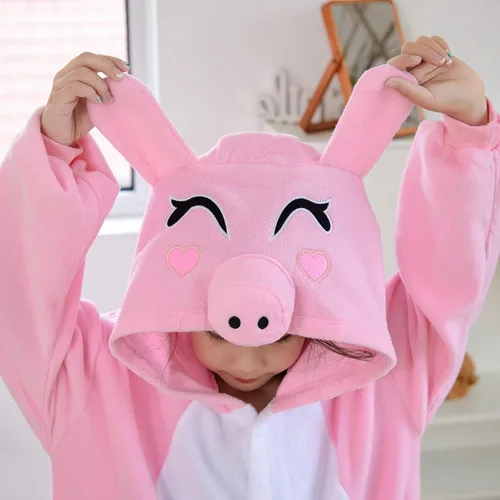 Vista 4 de unicorns family Pijama unisex de animales para niños, forro polar de lujo con bolsillo, disfraz de cosplay de una pieza para niños, Halloween