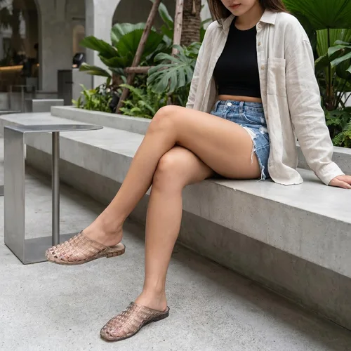 Vista 3 de CUSHIONAIRE Lab Lattice Jelly Flats para mujer, sandalias de punta cerrada Moca