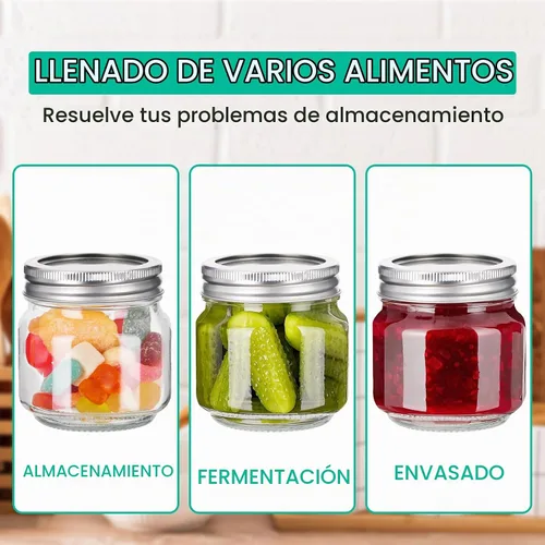 Vista 4 de Paquete de 30 tarros Mason de 8 onzas con tapas herméticas