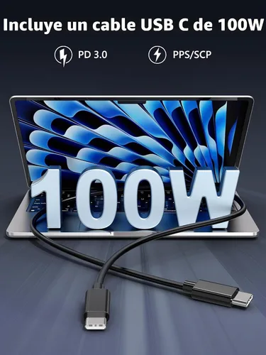 Vista 2 de Bloque de cargador USB C de 100 W, cargador rápido GaN de 4 puertos compatible con MacBook Pro, MacBook Air, Google Pixelbook, ThinkPad, Dell XPS