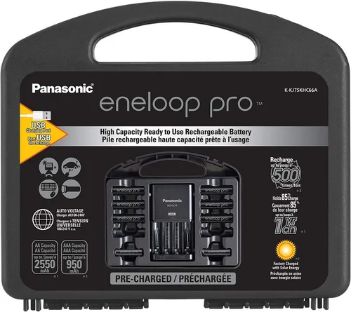 Vista 2 de Panasonic K-KJ75KHC66A Eneloop pro - Baterías recargables de alta capacidad 6AA, 6AAA y Panasonic BK-4HCCA4BA pro AAA de alta capacidad Ni-MH