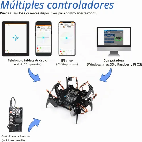 Vista 4 de Freenove - Kit de robot hexápodo con control remoto (compatible con Arduino IDE), torsión de arrastre para caminar, control remoto de aplicación