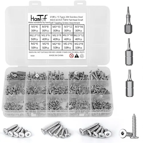 Vista 9 de 700Pcs Tornillos autorroscantes Phillips de cabeza plana con arandela, acero inoxidable 304, tornillos de madera pequeños/mini M2 M2.3 M2.6 M3, kit