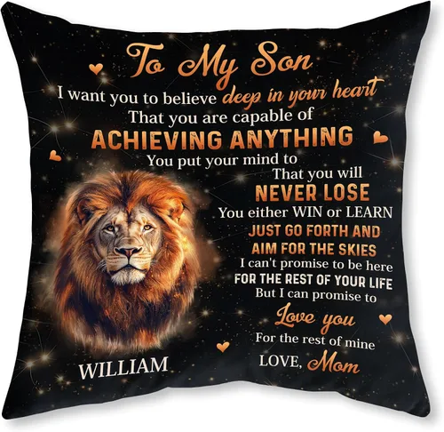 Vista 11 de Hyturtle Almohada personalizada para mi hijo – Regalos de mamá a hijo adulto – Regalos inspiradores en cumpleaños – Regalos de graduación
