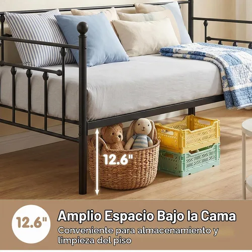 Vista 10 de VECELO - Marco de sofá cama de tamaño individual con soporte de listones de acero, cabecero, plataforma de cama para sala de estar, habitación