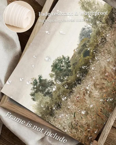 Vista 3 de Pintura vintage de paisaje de campo de flores silvestres, arte de pared de paisaje rural de granja, impresión artística de paisaje de jardín