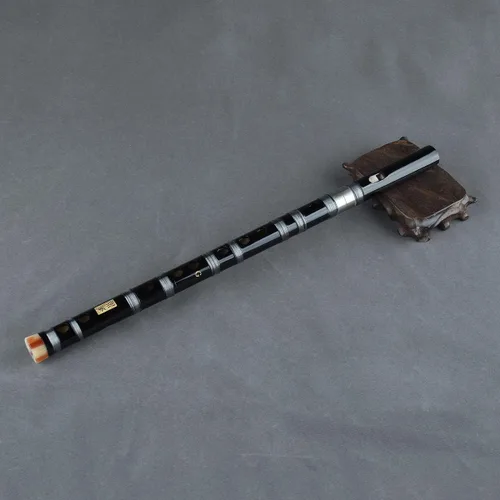 Vista 4 de Flauta vertical de clarinete de bambú con línea transparente, instrumento musical hecho a mano chino (tecla -C negra)
