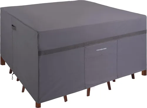 Vista 9 de Funda para Juego de Mesa y Sillas de Patio Rectangular 109" de Largo, Fundas Impermeables para Muebles de Exterior 600D, Duraderas, Resistente a
