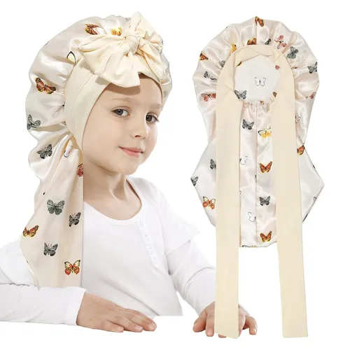 Vista 12 de AWAYTR Gorro de satén para niñas con trenzas de pelo largo para dormir Negro