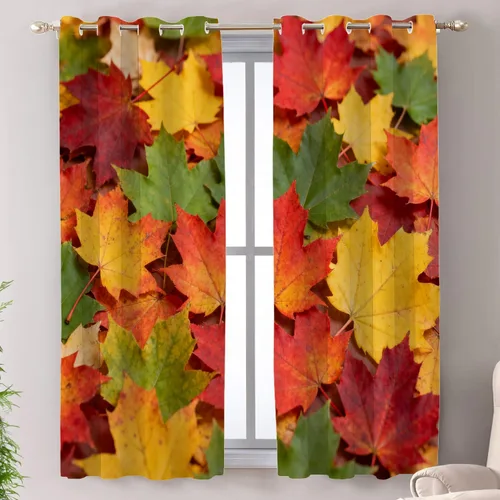 Vista 48 de Shrahala Orange Autumn Autumn Blackout Curtain Tiers, Fall Kitchen Valance Light Blocking Tier Drapes with Rod Pocket, 2 Pack 26 X 24 in