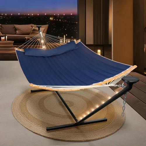 Vista 14 de SUNCREAT Hamaca doble para exteriores con soporte de 12 pies, hamacas autoportantes con soporte, beige