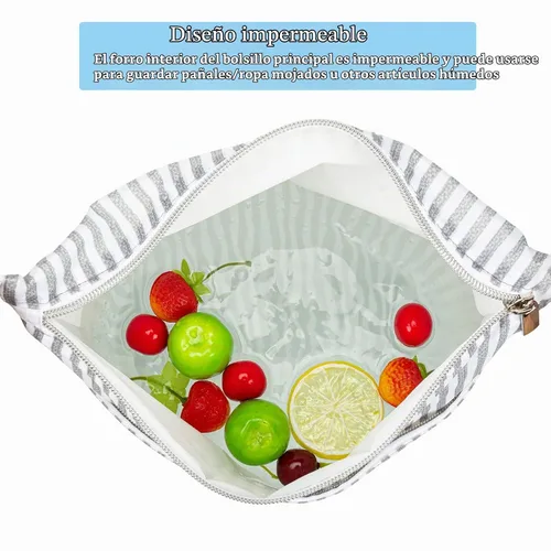 Vista 4 de 2 bolsas húmedas y secas para pañales de tela para bebé, impermeables, lavables, reutilizables, con dos bolsillos con cremallera para ropa sucia