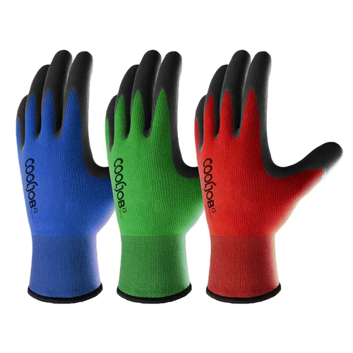 Vista 2 de COOLJOB 6 pares de guantes de trabajo de seguridad con agarre para hombres y mujeres, resistentes al aceite/abrasión para fines generales de alta
