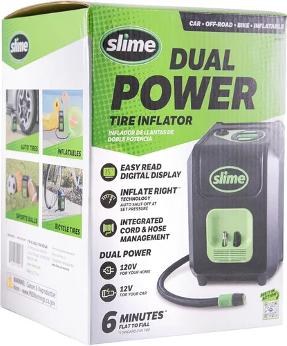 Vista 2 de Slime 40052 Inflador de neumáticos, enchufe portátil para automóvil y hogar, SUV, compresor de aire 4x4, apagado automático Inflate Right