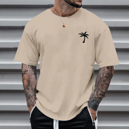 Vista 2 de Generic Camisas casuales para hombre, cuello redondo, manga corta, sueltas, de verano, a la moda