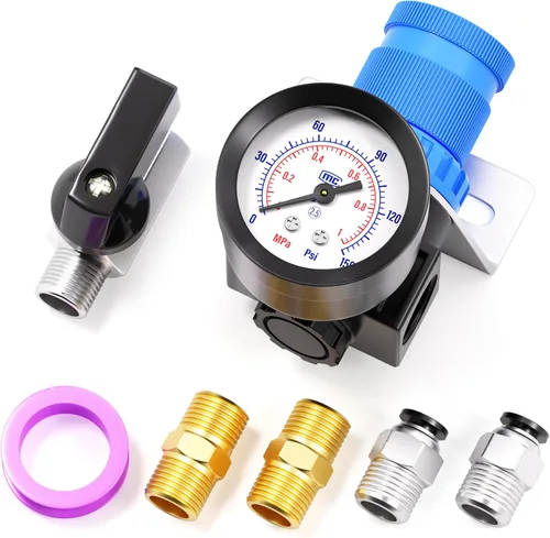 Vista 10 de TAILONZ PNEUMATIC Kit de regulador de presión de filtro de aire NPT AFR2000 de 1/4 pulgadas (0 a 145 psi) Filtro compresor de herramienta de aire
