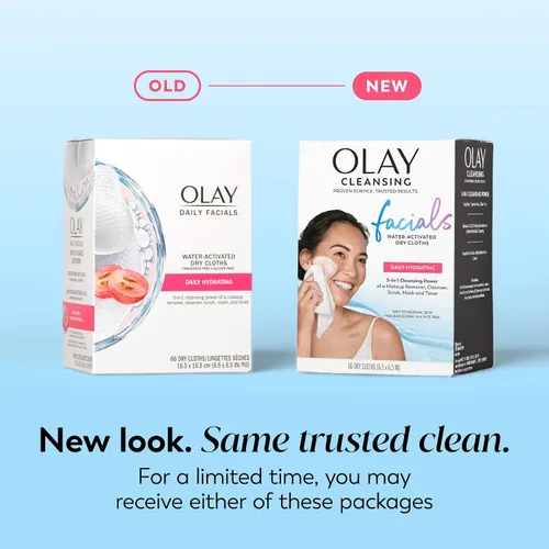 Vista 2 de Olay Daily Facials, Toallitas limpiadoras faciales de uso diario para eliminar el maquillaje, Toallitas limpiadoras activadas con agua 5 en 1