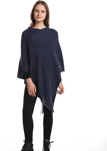 Vista 2 de Poncho para mujer, cuello en V, suéter de punto, chales, capas con flecos, regalos para mujeres y madres