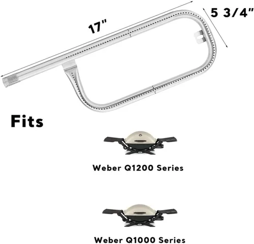 Vista 2 de Uniflasy 60040 Tubo quemador de parrilla de 17 pulgadas para Weber Q1200 Q1000 Q100 Q120 304 Acero inoxidable Baby Q 386001 386002 516002, 516001