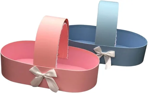 Vista 4 de UNIKPACKAGING Caja de regalo de estilo europeo de alta calidad, es una cesta floral para niño/niña para arreglos florales de estilo lujoso, (azul)
