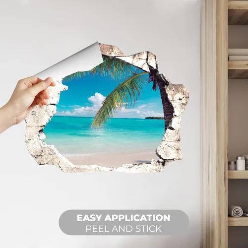 Vista 2 de Pegatinas de pared con efecto 3D de playa para sala de estar, dormitorio, decoración de pared, calcomanía de pared para decoración de casa de playa