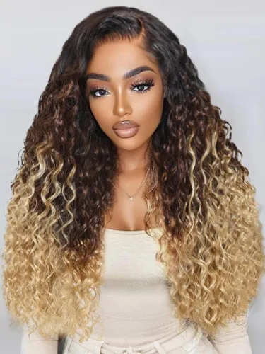 Vista 10 de Pelucas de cabello humano Bob de Beauty Forever, rubia con raíces marrones, parte lateral, corte recto, 7x5 encaje HD, adiós a los nudos, peluca Bob