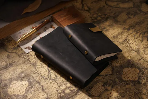Vista 3 de Cuaderno de carpeta de cuero, 8.5 x 11 pulgadas (negro, A5-no personalizado)