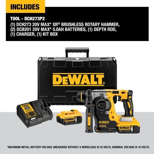 Vista 7 de DeWalt dch273p2 20V Max – Martillo perforador SDS con baterías 5 Ah sin escobillas.