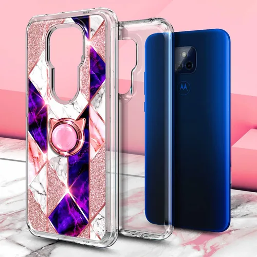 Vista 4 de NGB Supremacy Funda para Moto G Play 2021 con protector de pantalla de vidrio templado (cobertura máxima) soporte de anillo/correa de muñeca, ajuste