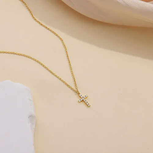 Vista 48 de Collar de cruz para mujeres y niñas, delicado chapado en oro de 14 quilates, gargantilla con dije de cruz que no se deslustra, impermeable, moderno