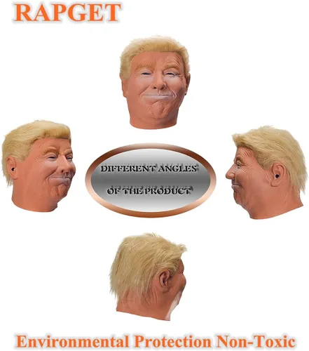 Vista 5 de RAPGET Máscara de Donald Trump, máscara de candidato presidencial, disfraz realista de látex de celebridades para adultos, gran accesorio