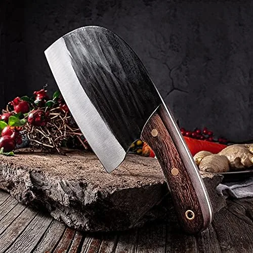 Vista 6 de MAYiT Cuchillo de carnicero de carne, hecho a mano, forjado, cuchillos tradicionales, cuchillo de cocina, cuchillo de cortar, cuchillo chino