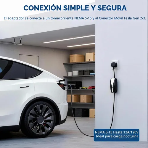 Vista 4 de Adaptador premium para cargador móvil Tesla Gen 2 Conecte a una toma de corriente de 240 V Carga de 12 amperios 10 pulgadas de longitud
