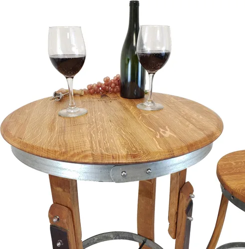 Vista 4 de Juego de taburetes superiores giratorios de alta calidad – Barril de vino hecho a mano Muebles de barril de vino (taburetes con respaldo)