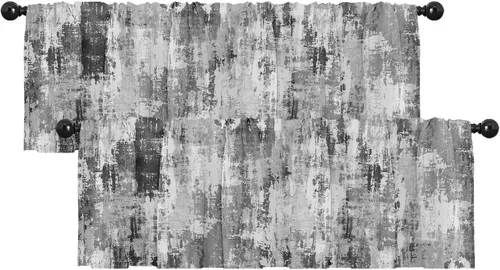 Vista 29 de Emvency Paquete de 2 cenefas para ventana, cortinas opacas de arte moderno abstracto azul, cortinas ajustables para ventanas, sala de estar, cocina