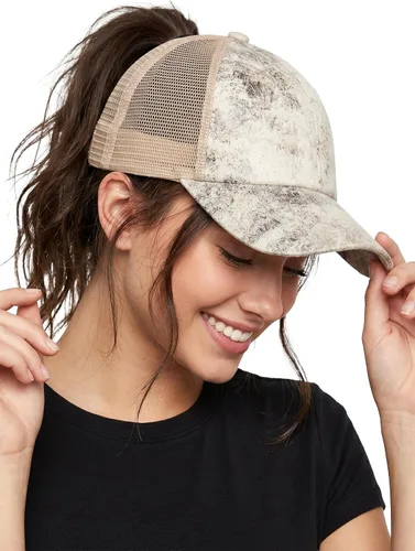 Vista 15 de Funky Junque - Sombrero de cola de caballo para mujer, gorra de béisbol con ajuste ajustable y cola de caballo alta cruzada para uso diario Paquete
