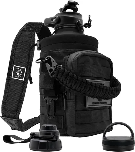 Vista 14 de NATURE PIONEOR Botella de agua táctica de 128 oz/1 galón con bolsa para Marrón verde