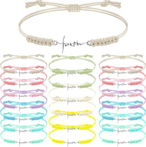 Vista 11 de Rtteri 20 Piezas Pulseras de Cruz de Fe Inspiracionales Regalos de Joyería de Cumpleaños a Granel de Acero Inoxidable Dije de Esperanza Pulsera