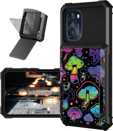 Vista 22 de Funda tipo cartera para Moto G 5G 2022 con ranura para tarjetero, cubierta abatible híbrida de doble capa, resistente, a prueba de golpes, funda