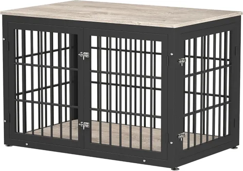 Vista 24 de rehomerance Mueble de jaula de perro resistente de 26 pulgadas para perros pequeños, mesa auxiliar decorativa para casa de mascotas, muebles de Negro