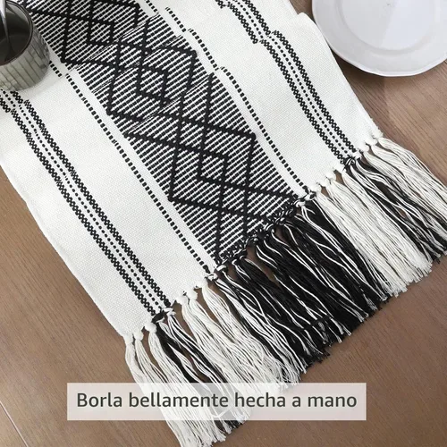 Vista 4 de Caminos de mesa tejidos estilo granja, caminos de mesa bohemios de 72 pulgadas de largo con borlas, elegantes caminos de mesa lavables para comedor