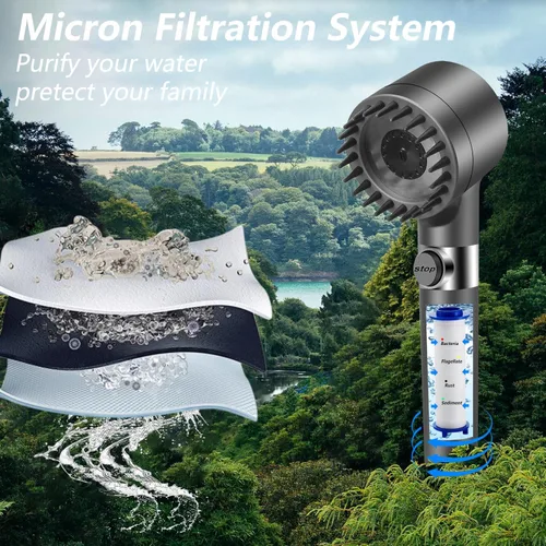 Vista 7 de Cabezal de ducha de alta presión con portátil y filtro, 3 modos de pulverización, 5 filtros de repuesto, lavado de potencia Hydro Jet para agua