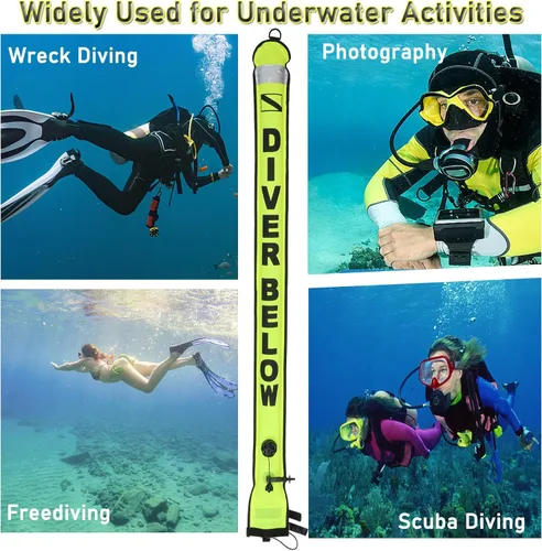 Vista 6 de Boya de marcador de superficie SMB de 5 pies, tubo de señal de señal, buceo, marcador inferior abierto con banda reflectante de alta visibilidad