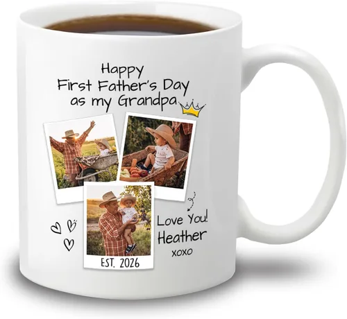 Vista 17 de Taza de café de cerámica con texto en inglés «Best Grandpa Add Photo », regalos para abuelo, abuelo, papá, amapola, Día del Padre, taza de café