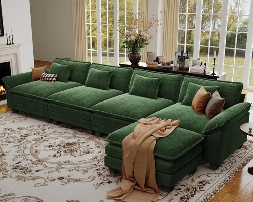 Vista 27 de Sofá modular de gran tamaño de 154 pulgadas, cómodo sofá en forma de U con 3 otomanas móviles, sofá moderno de felpilla de 7 plazas para sala