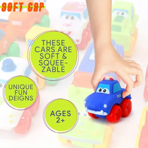 Vista 4 de Big Mo's Toys Baby Cars - Juego de autos de juguete de goma suave, vehículos pequeños para bebés y niños pequeños, 12 piezas