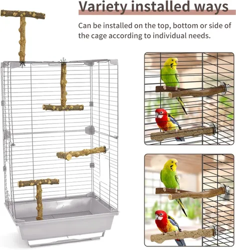 Vista 8 de Perchas para Pájaros, 6 piezas Ramas de Soporte de Madera Natural para Pájaros, Palo de Percha para Pájaros para Masticar, Accesorios de Jaula