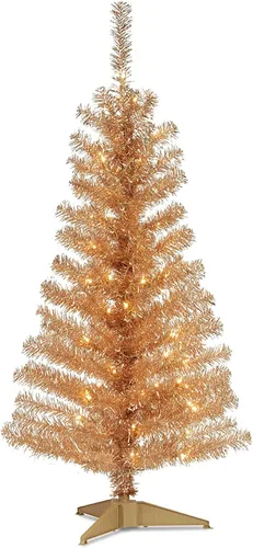 Vista 10 de árbol de Navidad, de 4 pies, con hojas de espumillón azules, soporte plástico y 70 luces claras (TT33-304-40), de National Tree