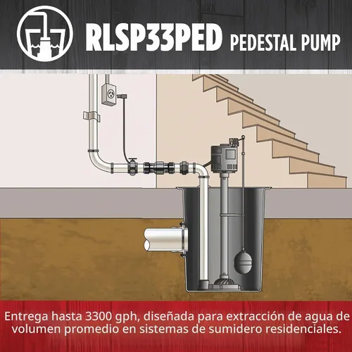 Vista 5 de Red Lion Bomba de pedestal automática RL-SP33PED, 115V, 1/3 HP, 3300 GPH
