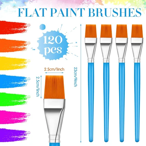 Vista 2 de Crtiin 120 Pcs Flat Paint Brushes for Acrylic Paintbrush Bulk Art Detail Oil Brush for Adult Art Watercolor(1 Inch)